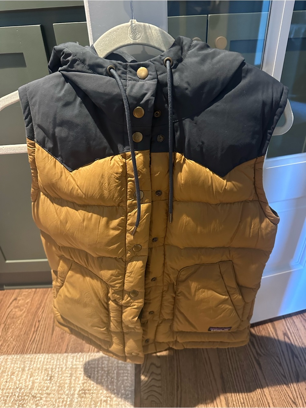 Women's Hooded Puffer Vest - Mustard yellow/tanish and Black